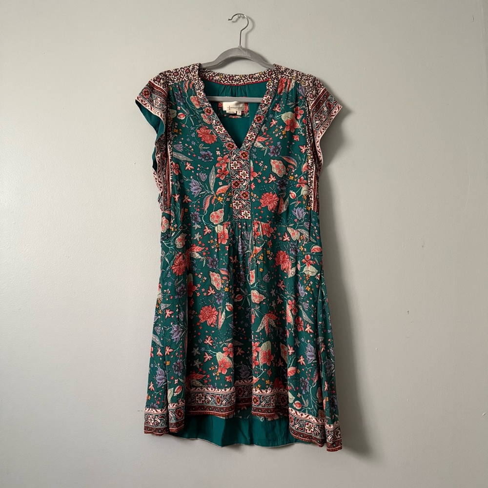 Anthropologie Zenia Floral Flutter Short Sleeve V-Neck Mini Dress